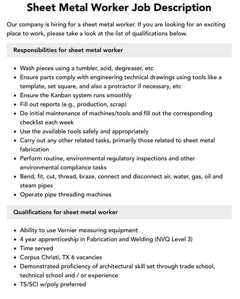 sheet metal trade salary|sheet metal fabrication job duties.